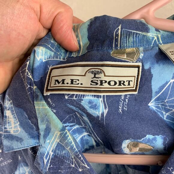 M.E. Sport Vintage Hawaiian Sail Boat Button Up Shirt Mens Sz XL - Picture 7 of 7
